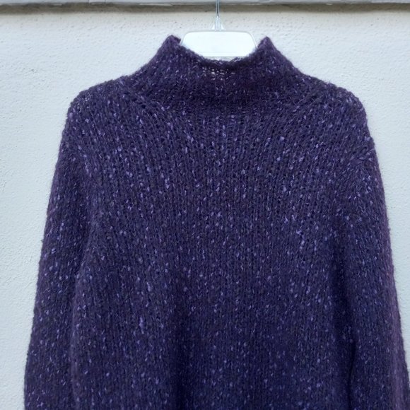 Chunky Purple Wool Blend Mock Neck Sweater- Size L Cozy Warm Gilmore Girls Style - Picture 2 of 13